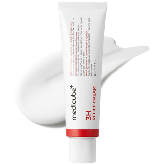 medicube 3H Daily Relief Cream | Daily Soothing Moisturizer for All Skin Types | Lightweight Comforting Cream Ideal For Use After Spot Care | Guaiazulene, Centella, Ceramide for Balance and Hydration